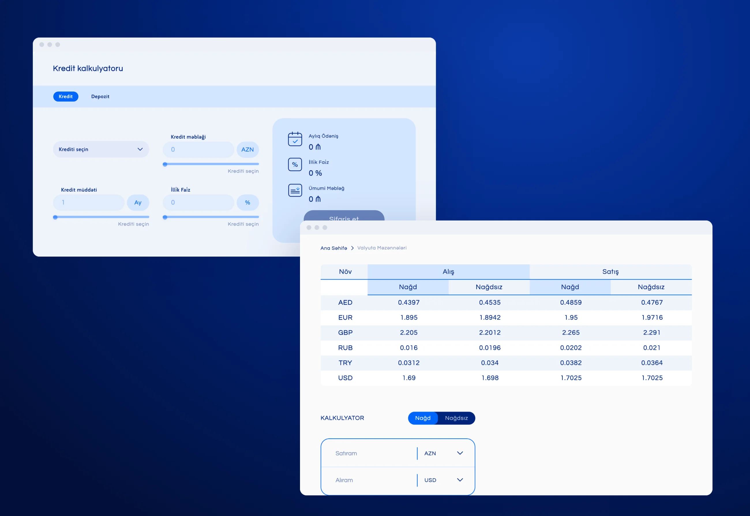 The loan calculator and the exchange rate table with its converter