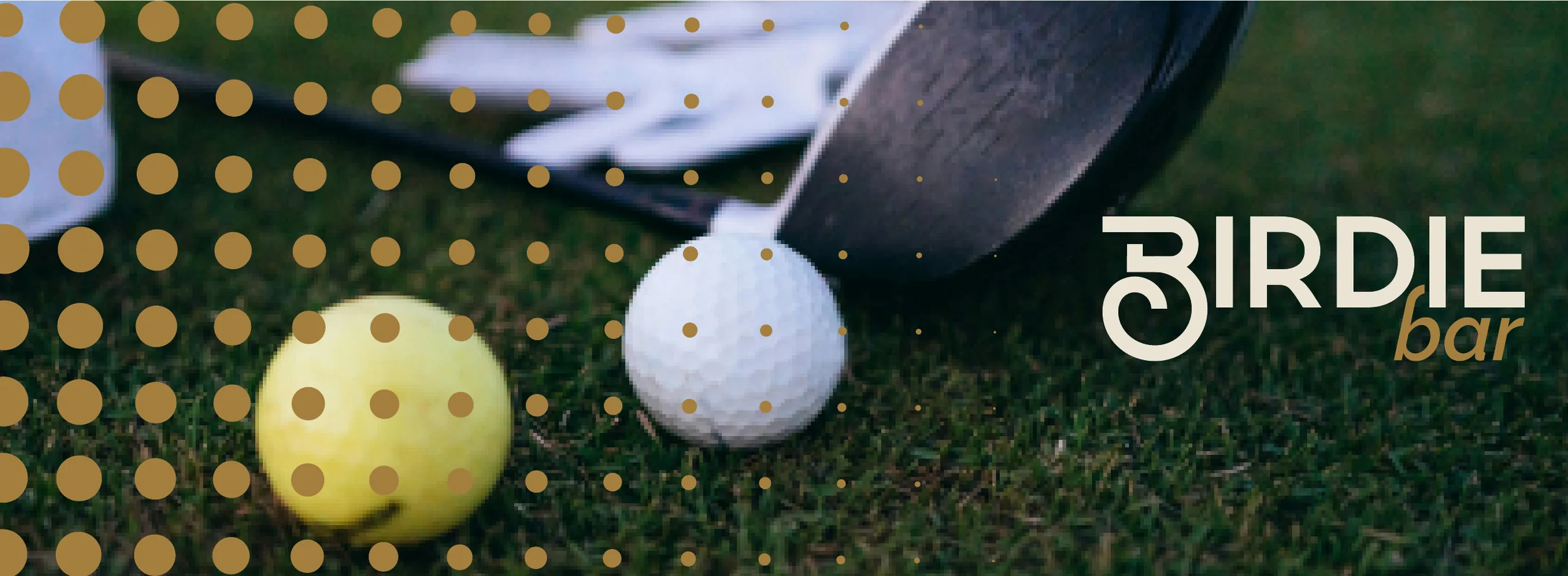 A golf ball on the green with the pattern and the Birdie Bar logo
