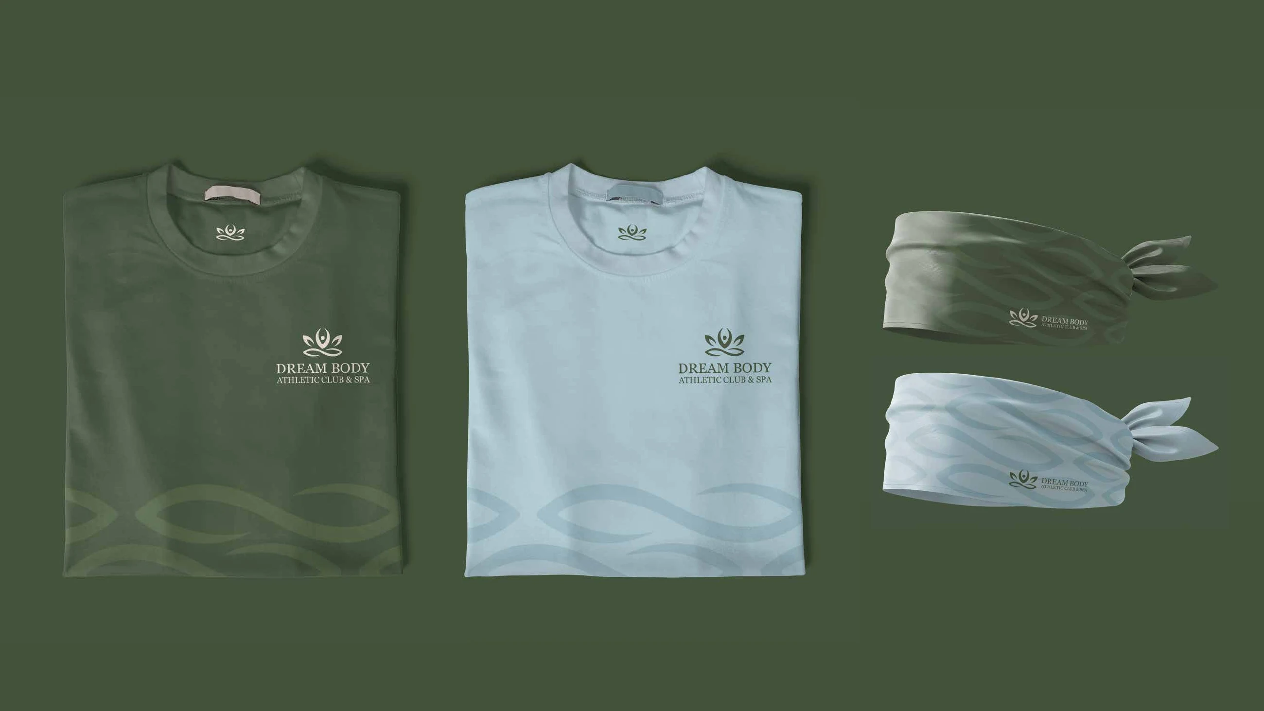Dream Body T-shirts and headbands in green and pale blue