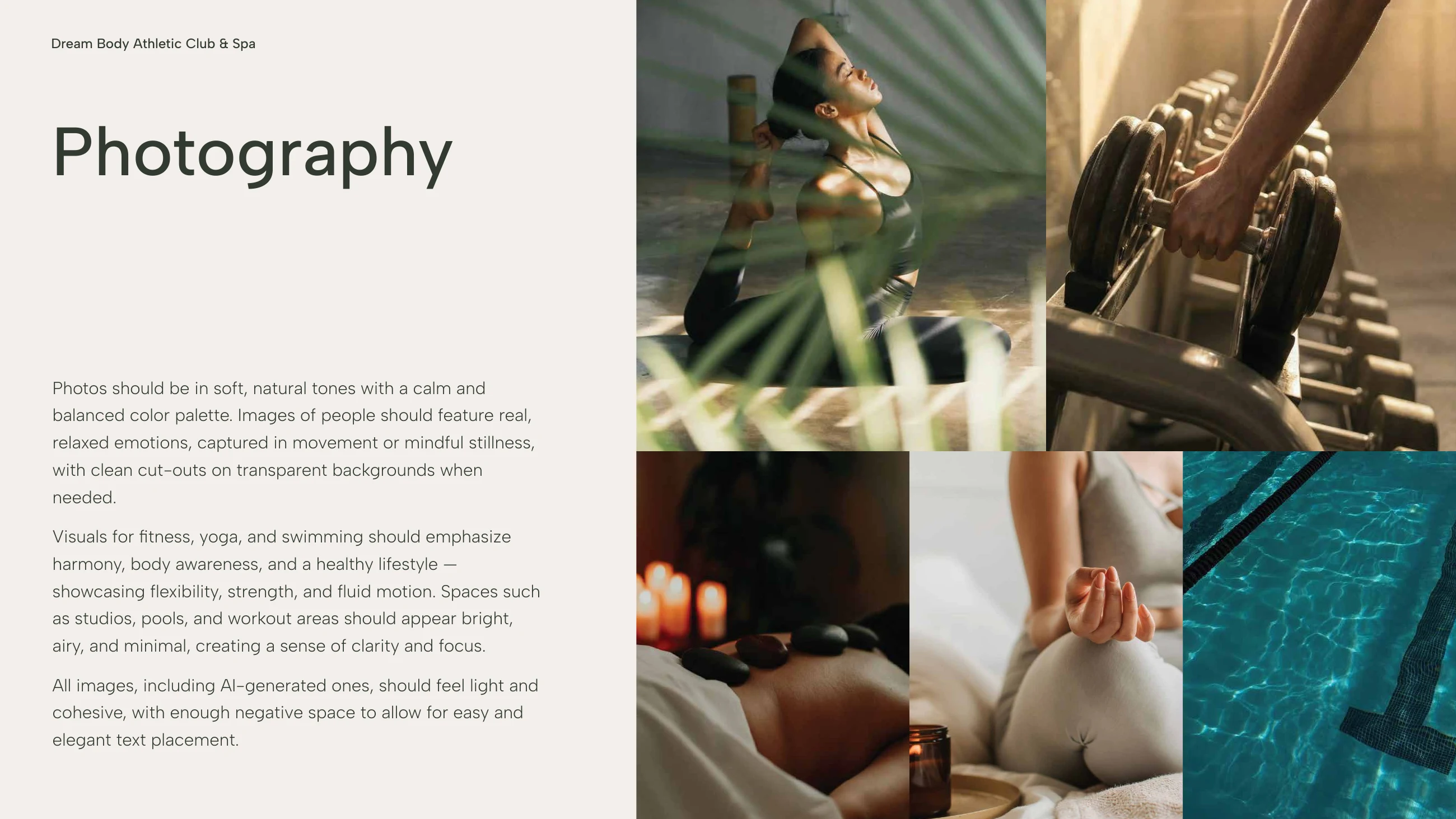 Dream Body photography: a swimmer, weights, candles, massage and the pool