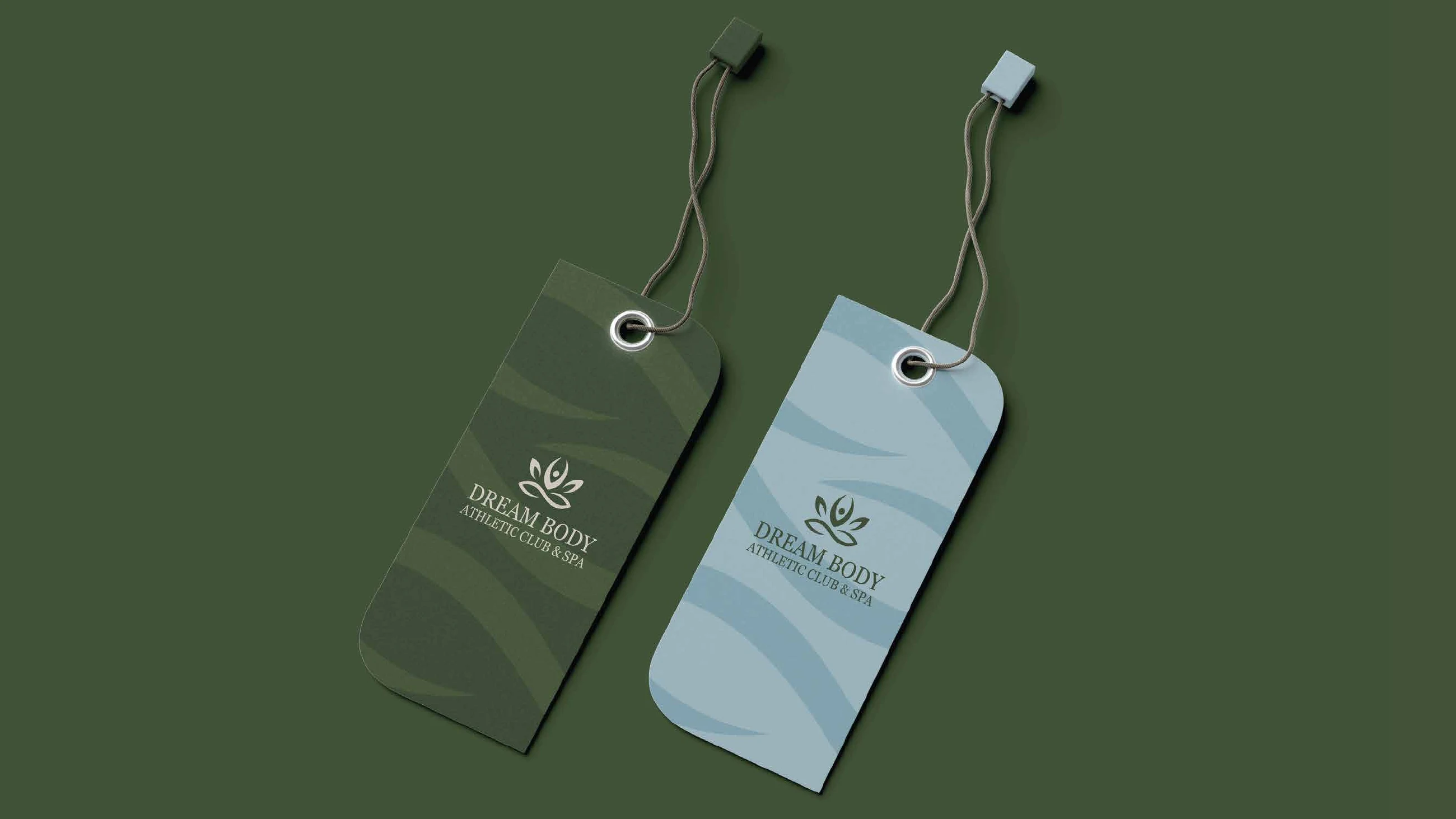Dream Body swing tags in green and pale blue