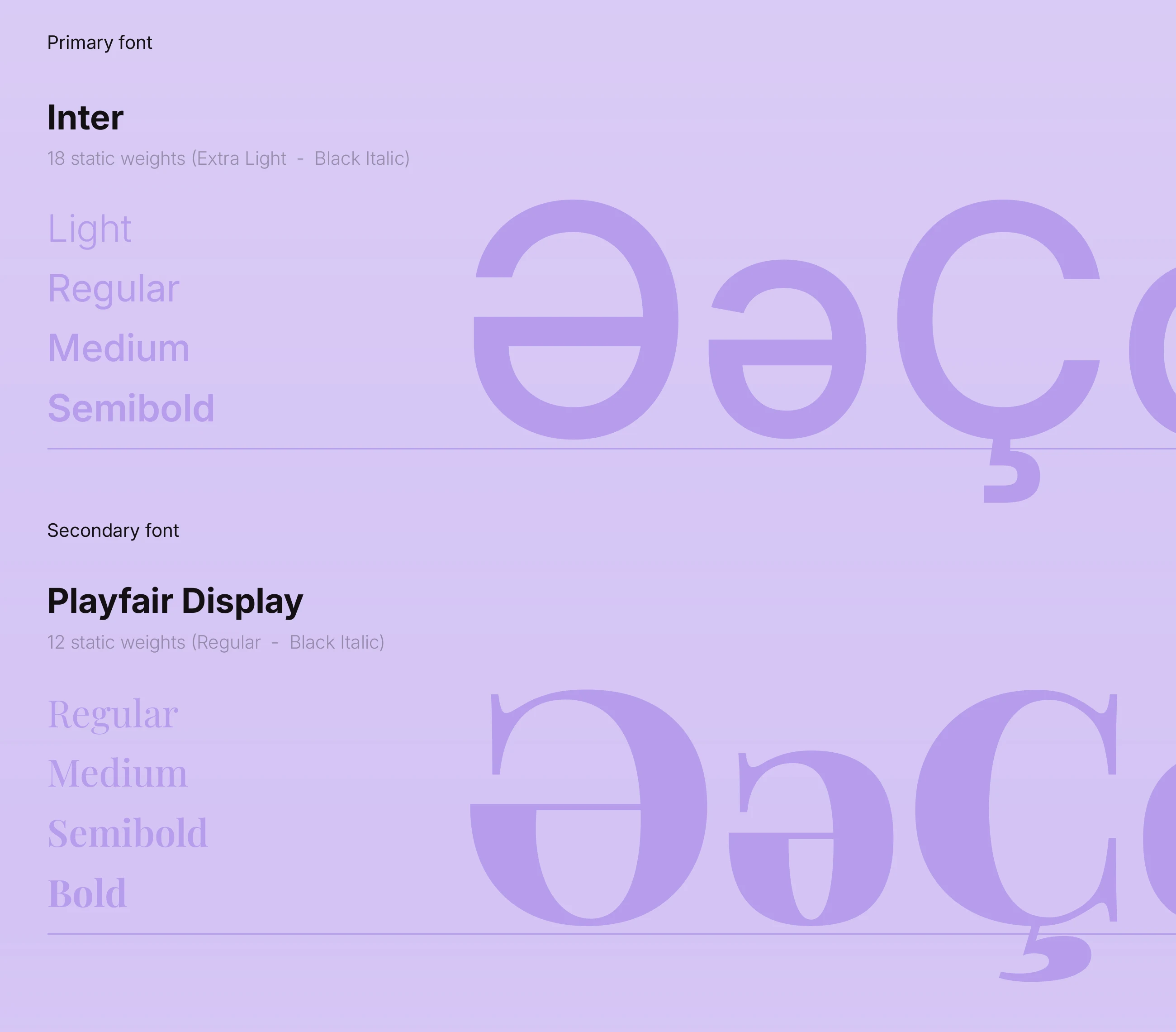 Inter and Playfair Display type specimens with Azerbaijani letters
