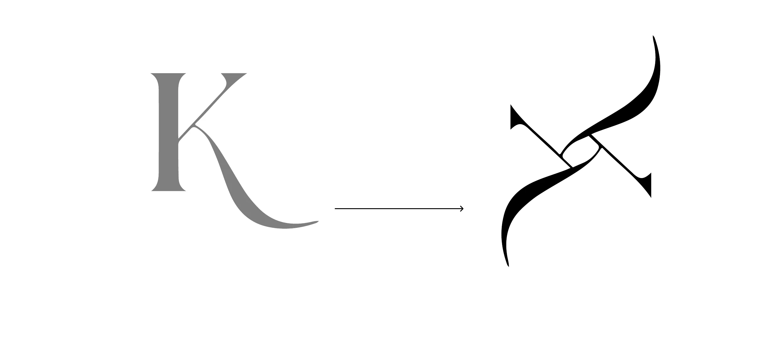 The K of the logo turning into an abstract ribbon graphic