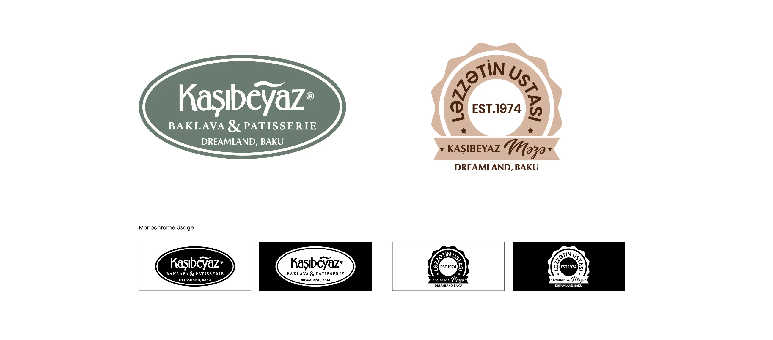 The sub-brand logos: Kaşıbeyaz Baklava & Patisserie and the Lezzətin Ustası seal