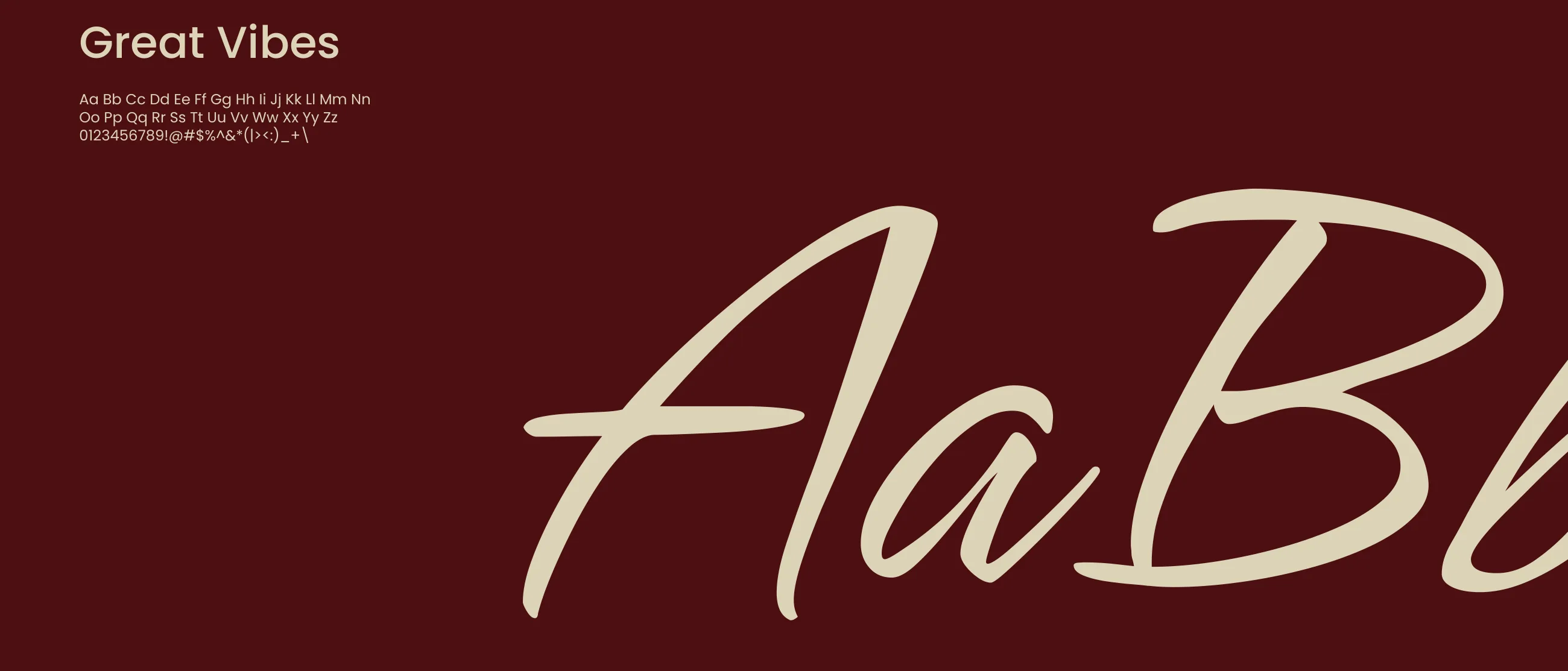 The Great Vibes script set large in cream on wine red