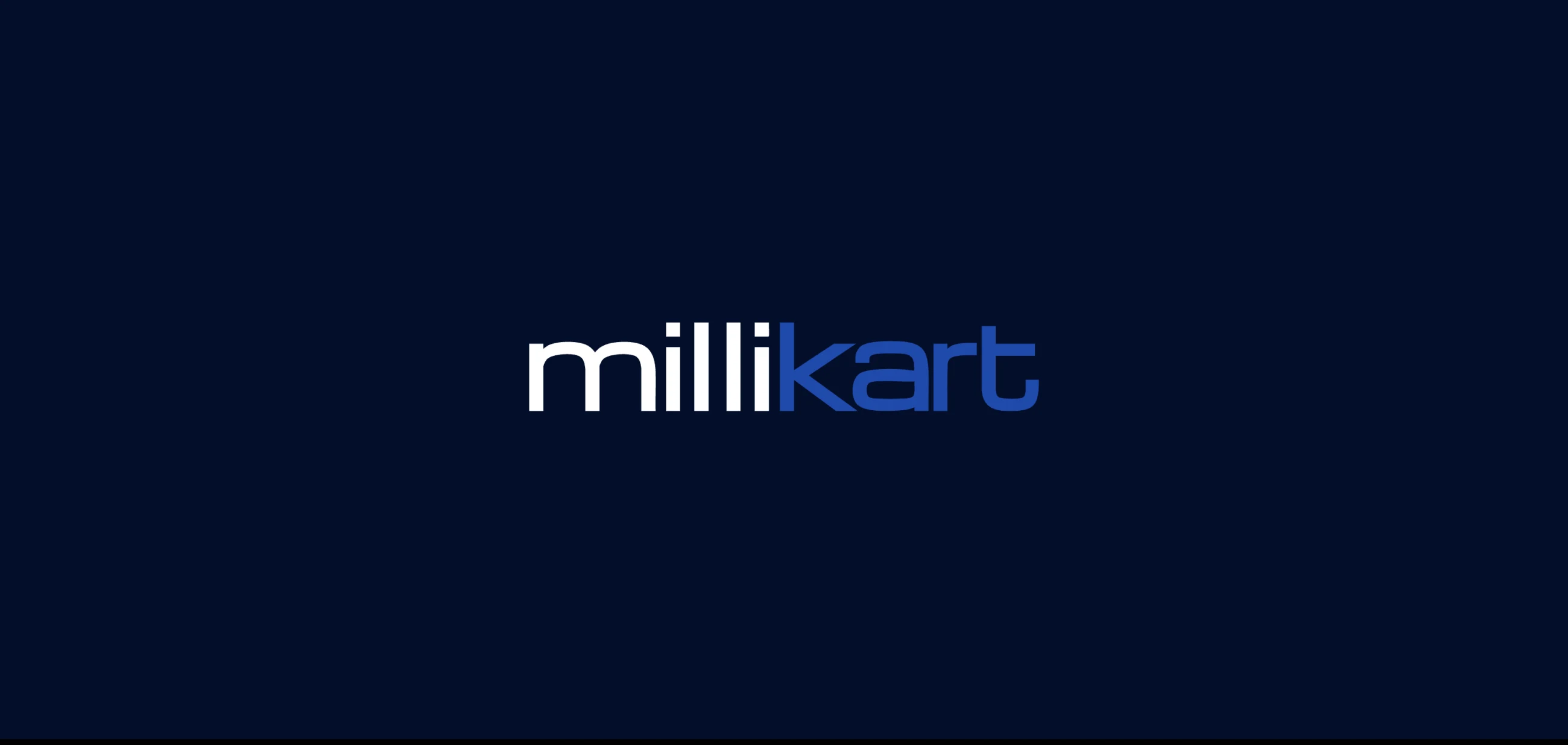 The Millikart wordmark in white and blue on dark navy