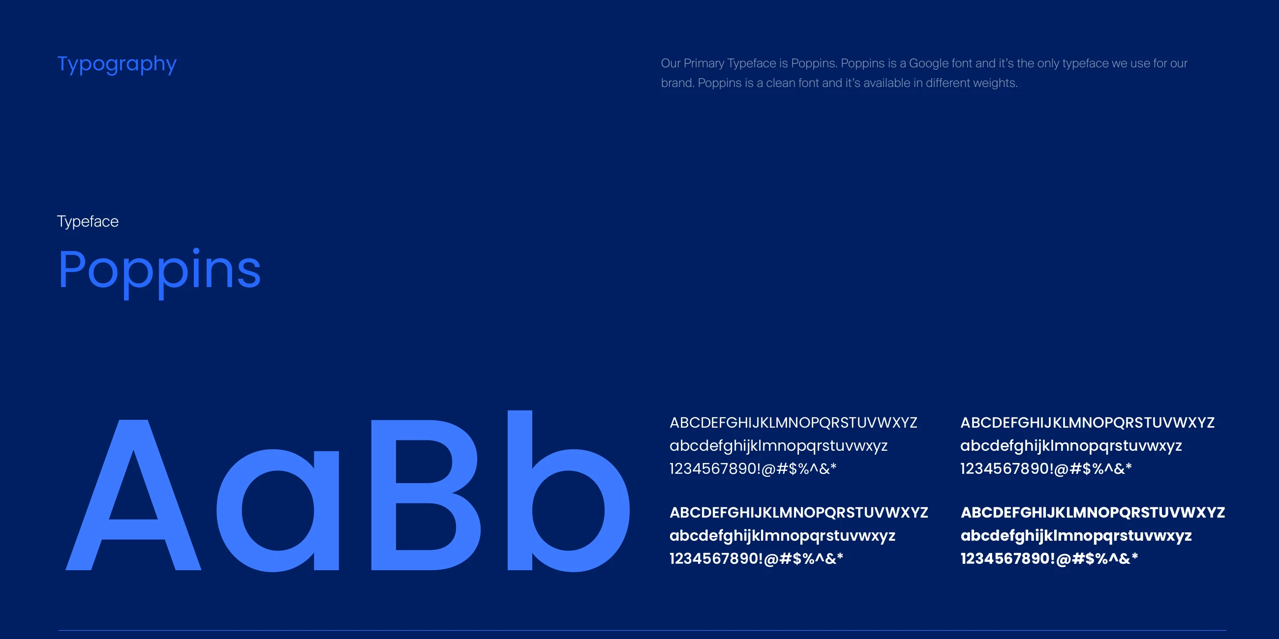 The Poppins typeface in regular and bold on Millikart navy