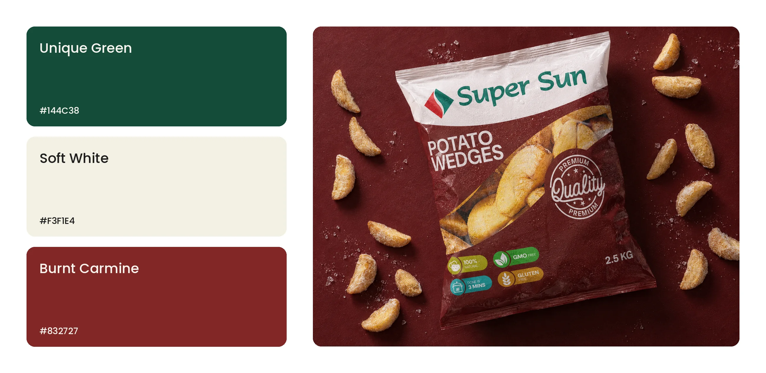 The Super Sun palette beside a potato wedges pack on burnt red