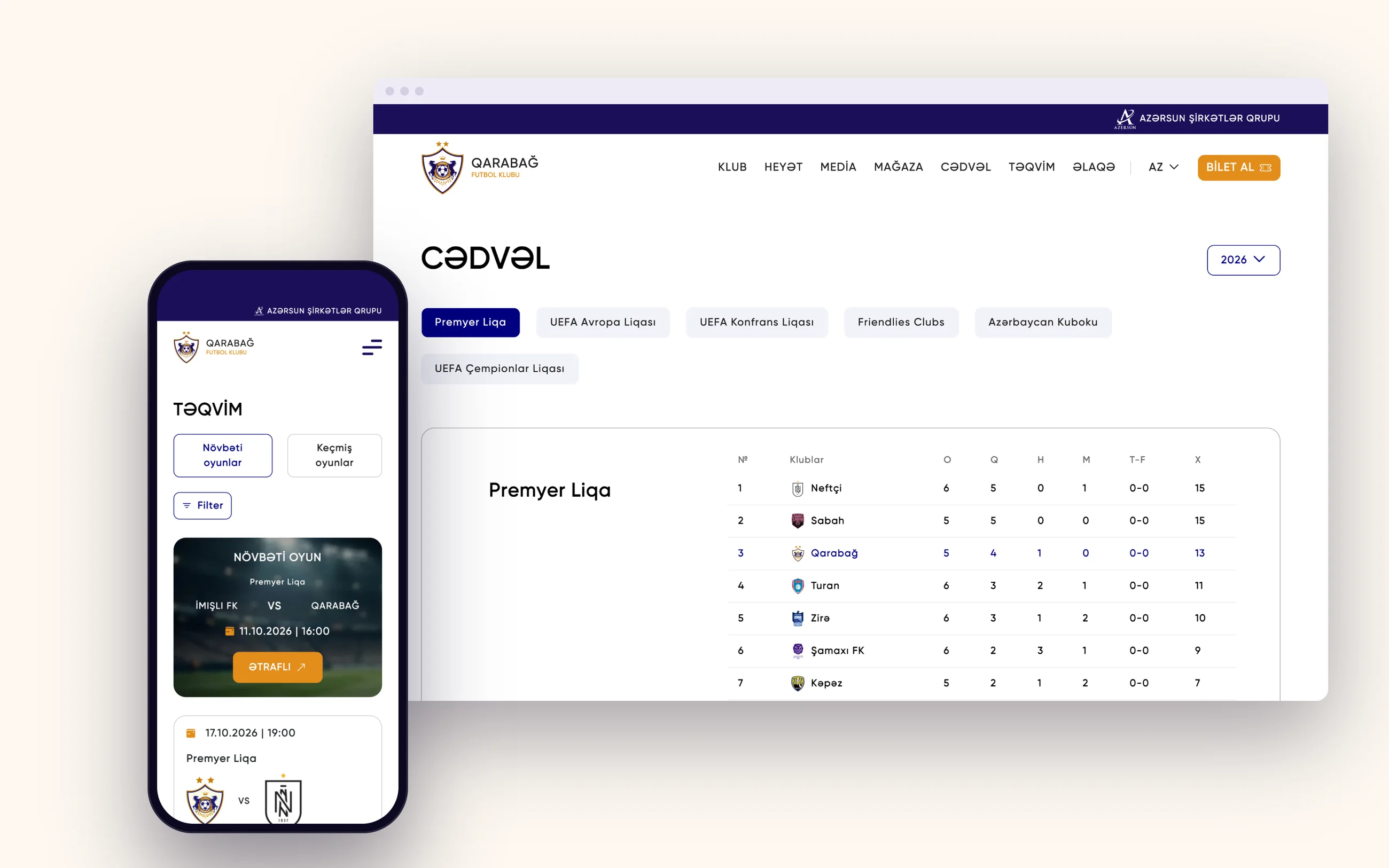 The standings page on desktop with the match calendar on a phone in front of it